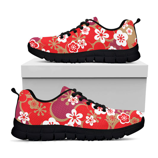 Flower Kimono Pattern Print Black Sneakers