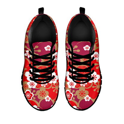 Flower Kimono Pattern Print Black Sneakers
