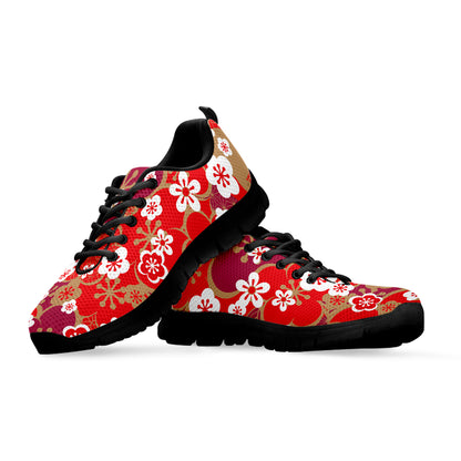 Flower Kimono Pattern Print Black Sneakers