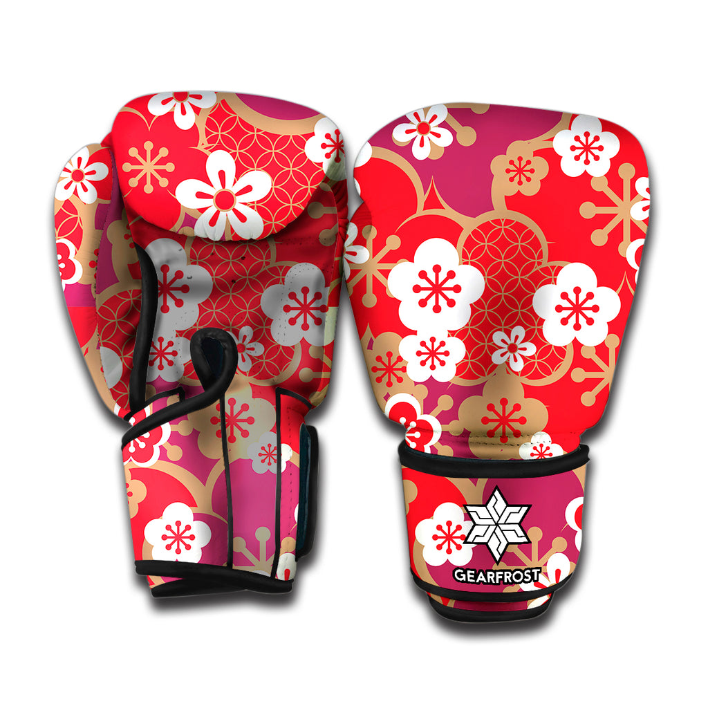 Flower Kimono Pattern Print Boxing Gloves