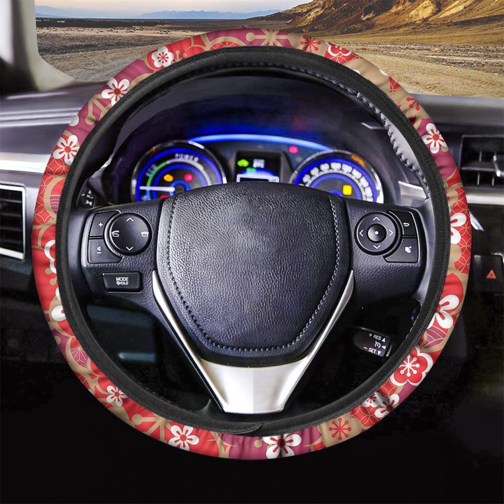 Flower Kimono Pattern Print Car Steering Wheel Cover