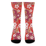 Flower Kimono Pattern Print Crew Socks