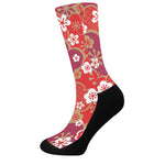 Flower Kimono Pattern Print Crew Socks