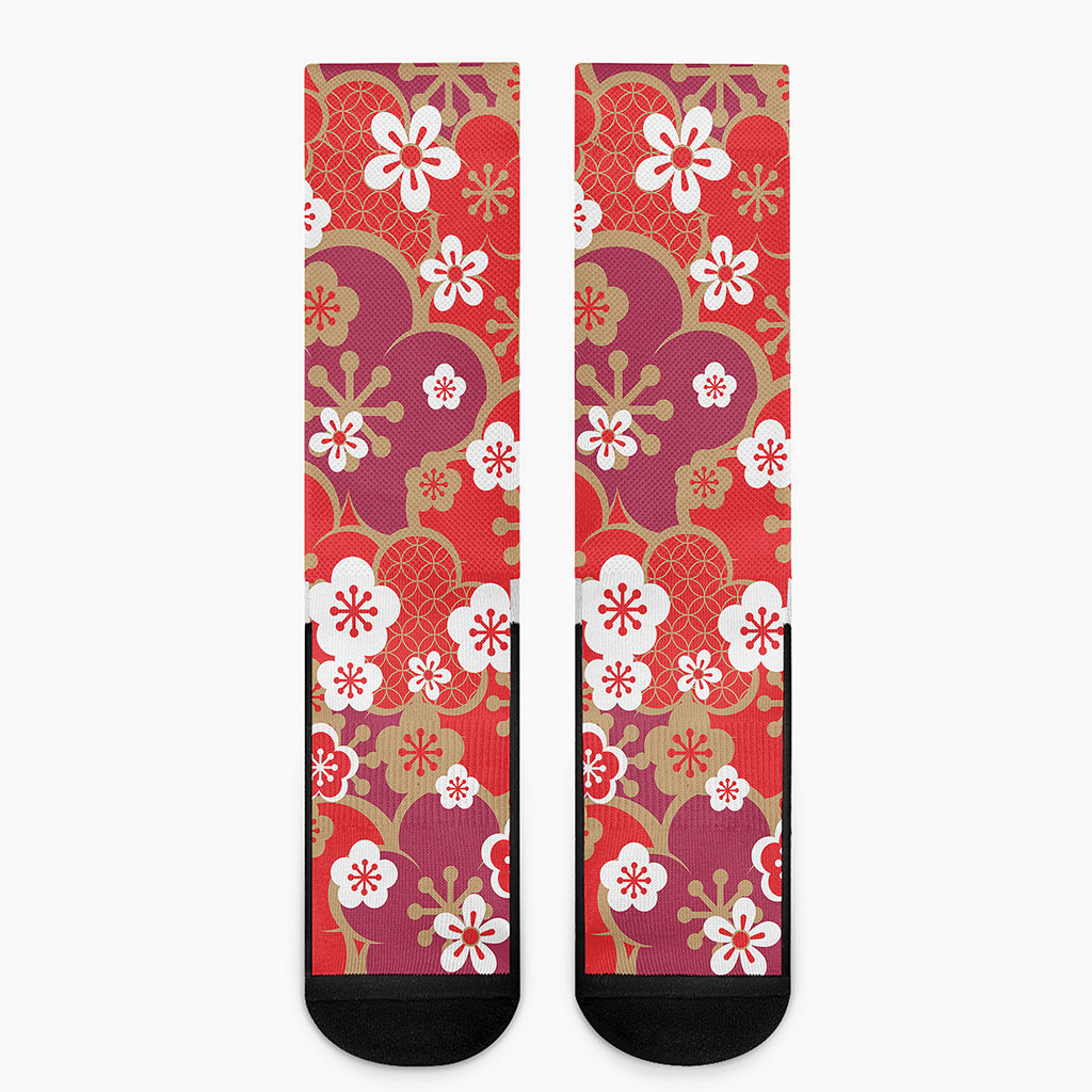 Flower Kimono Pattern Print Crew Socks