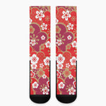 Flower Kimono Pattern Print Crew Socks