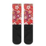 Flower Kimono Pattern Print Crew Socks