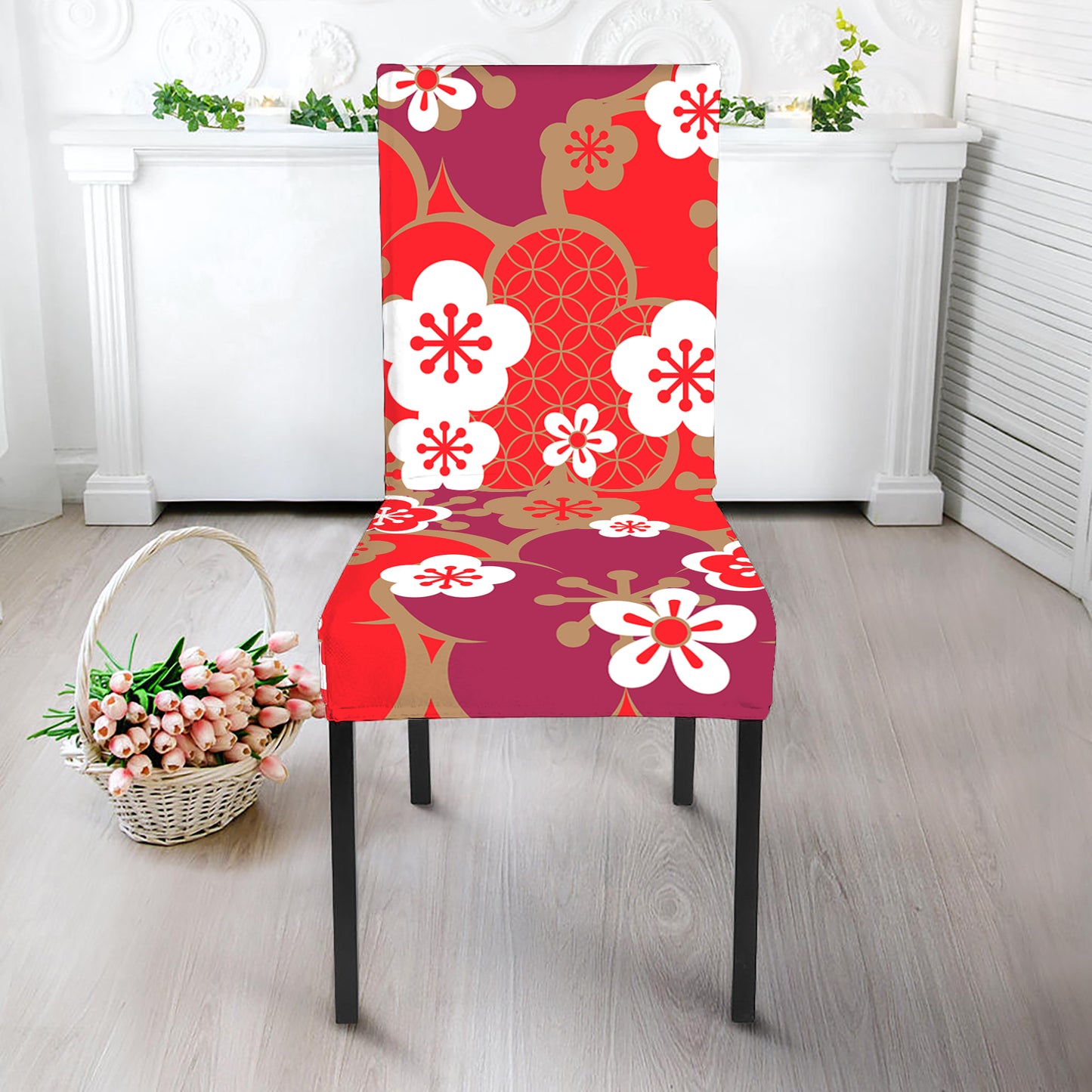 Flower Kimono Pattern Print Dining Chair Slipcover