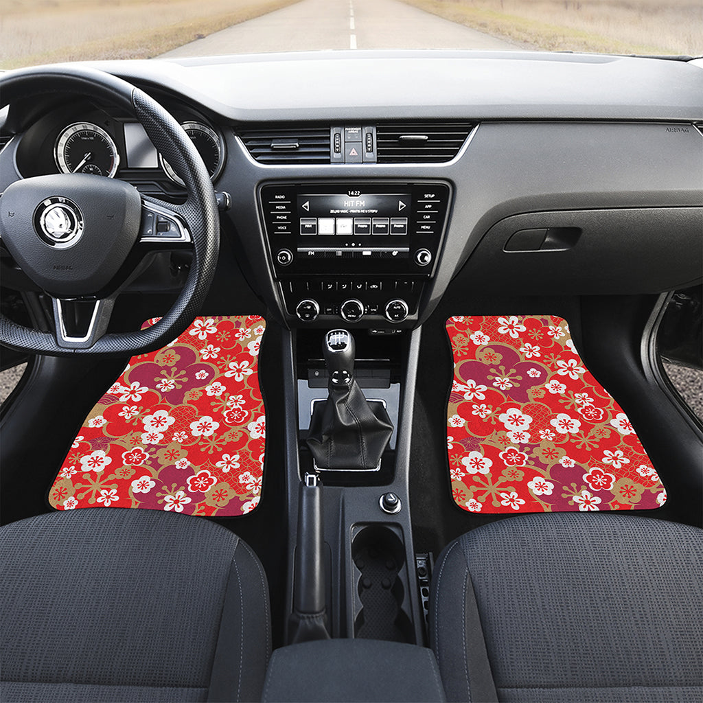 Flower Kimono Pattern Print Front and Back Car Floor Mats