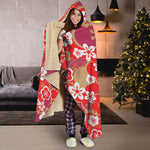 Flower Kimono Pattern Print Hooded Blanket