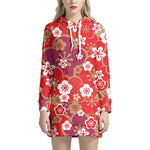 Flower Kimono Pattern Print Hoodie Dress
