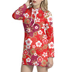 Flower Kimono Pattern Print Hoodie Dress