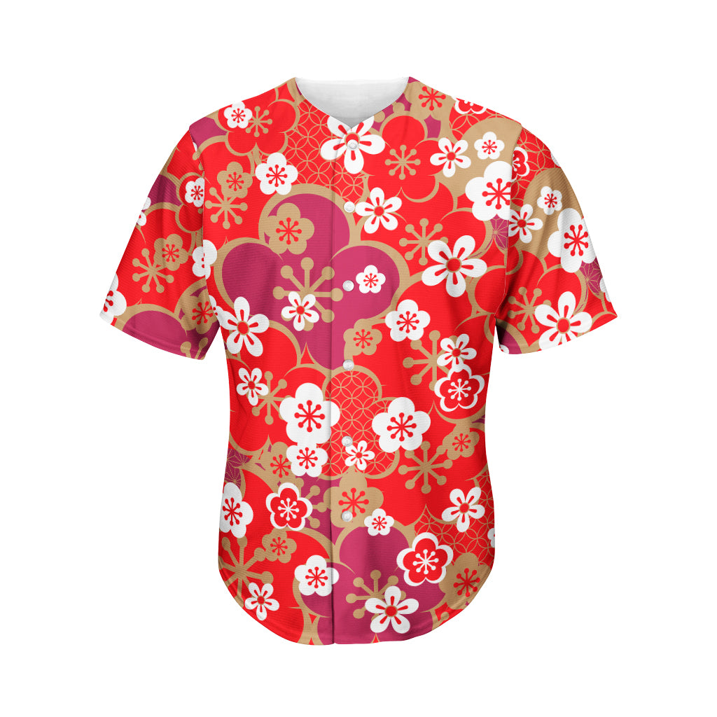 Flower Kimono Pattern Print Men's Baseball Jersey