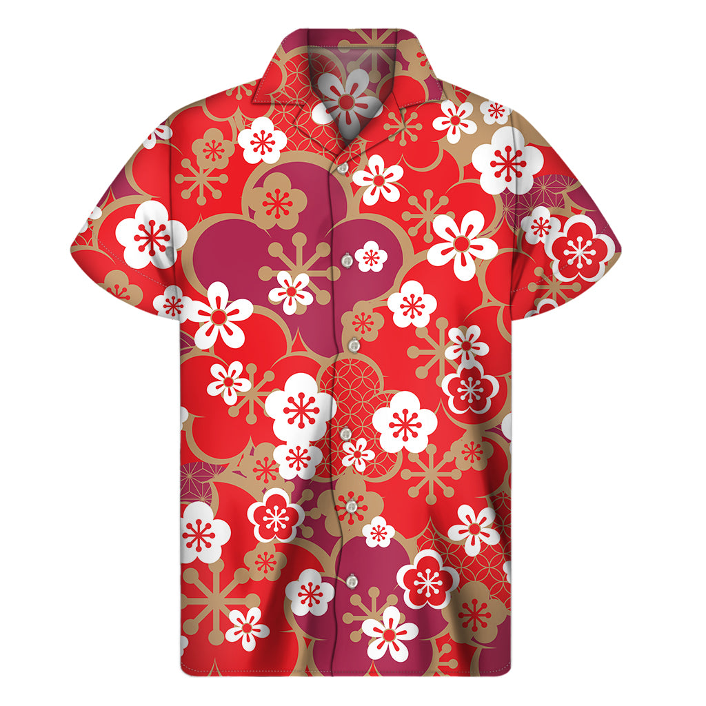 Flower Kimono Pattern Print Men's Short Sleeve Shirt