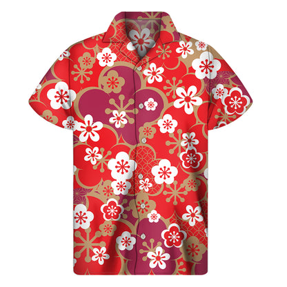 Flower Kimono Pattern Print Men's Short Sleeve Shirt
