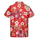 Flower Kimono Pattern Print Men's Short Sleeve Shirt