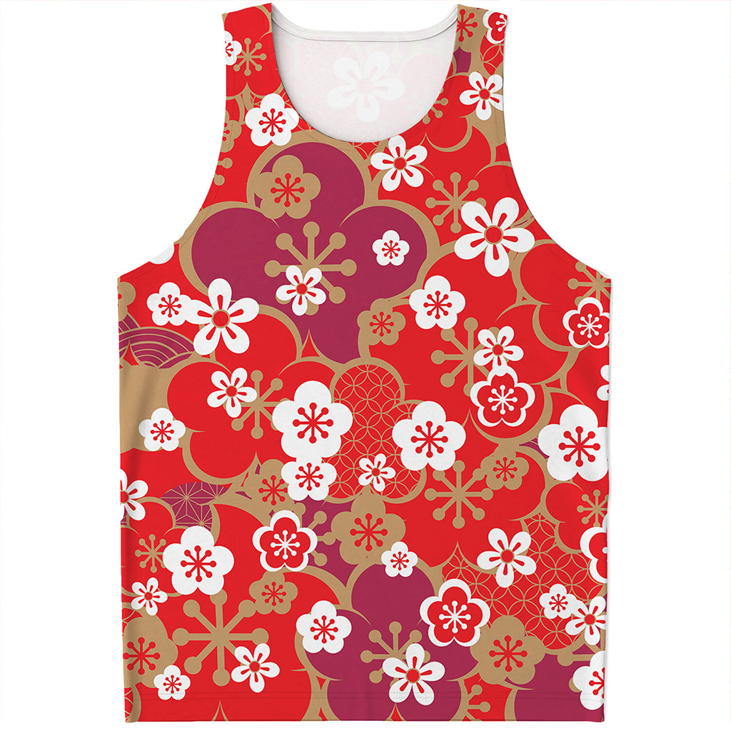Flower Kimono Pattern Print Men's Tank Top