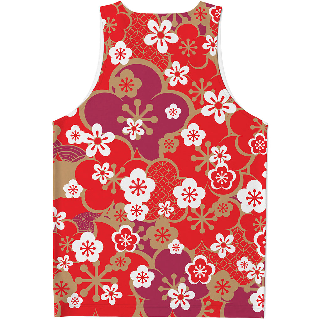 Flower Kimono Pattern Print Men's Tank Top