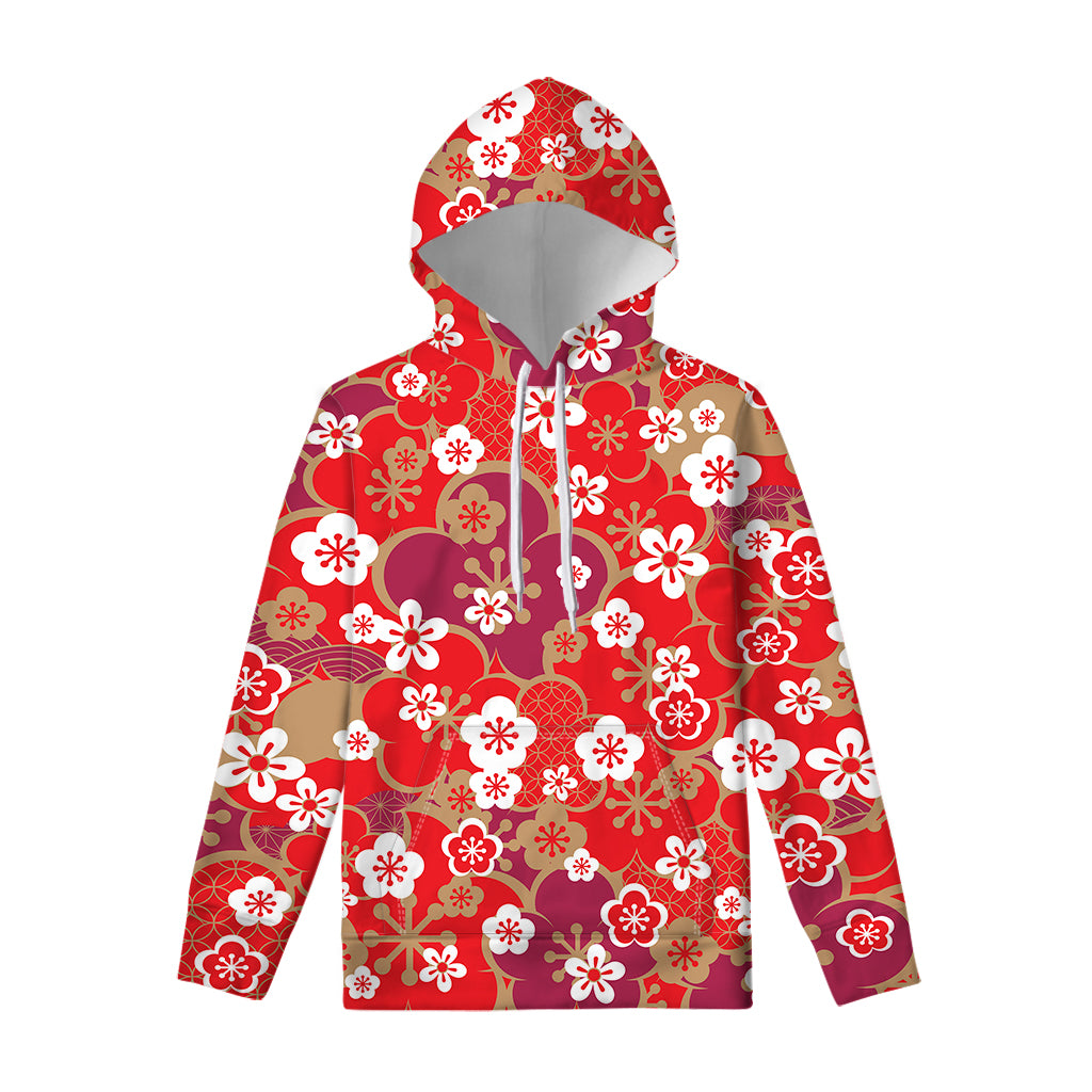 Flower Kimono Pattern Print Pullover Hoodie