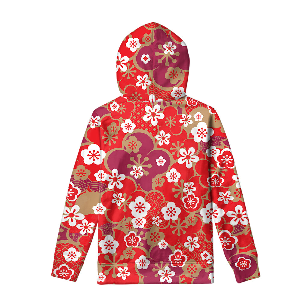 Flower Kimono Pattern Print Pullover Hoodie