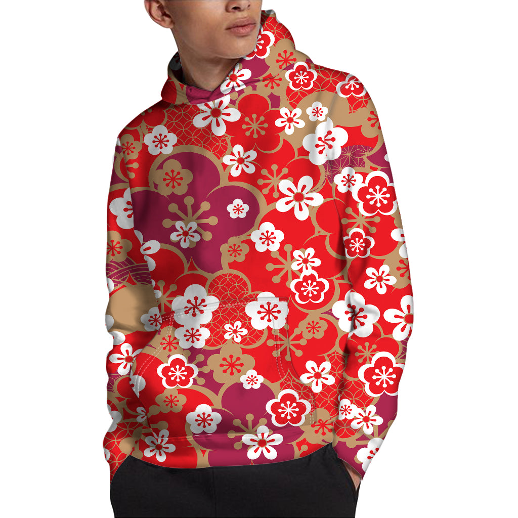 Flower Kimono Pattern Print Pullover Hoodie