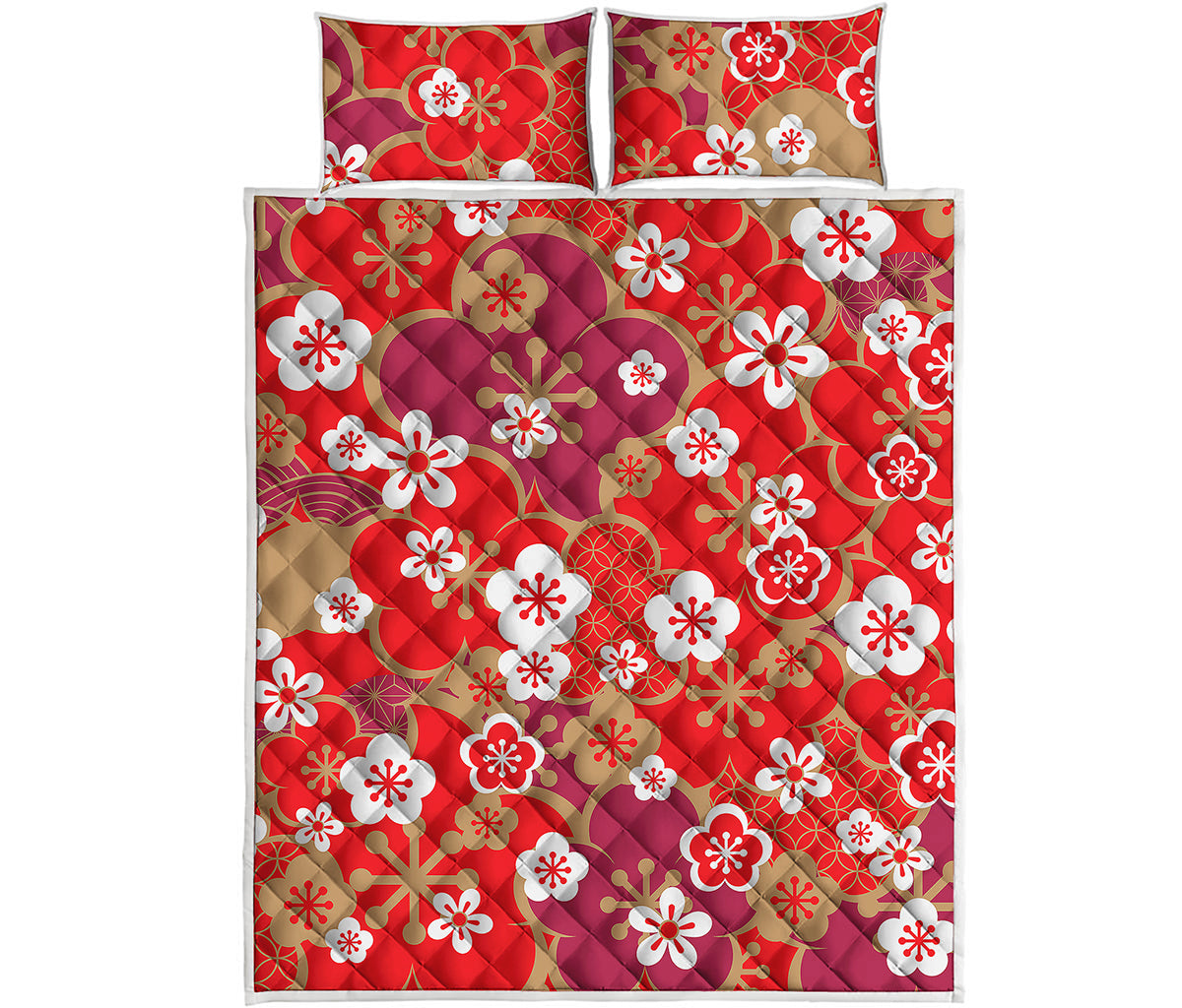 Flower Kimono Pattern Print Quilt Bed Set