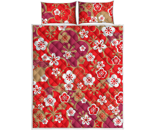 Flower Kimono Pattern Print Quilt Bed Set