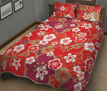 Flower Kimono Pattern Print Quilt Bed Set