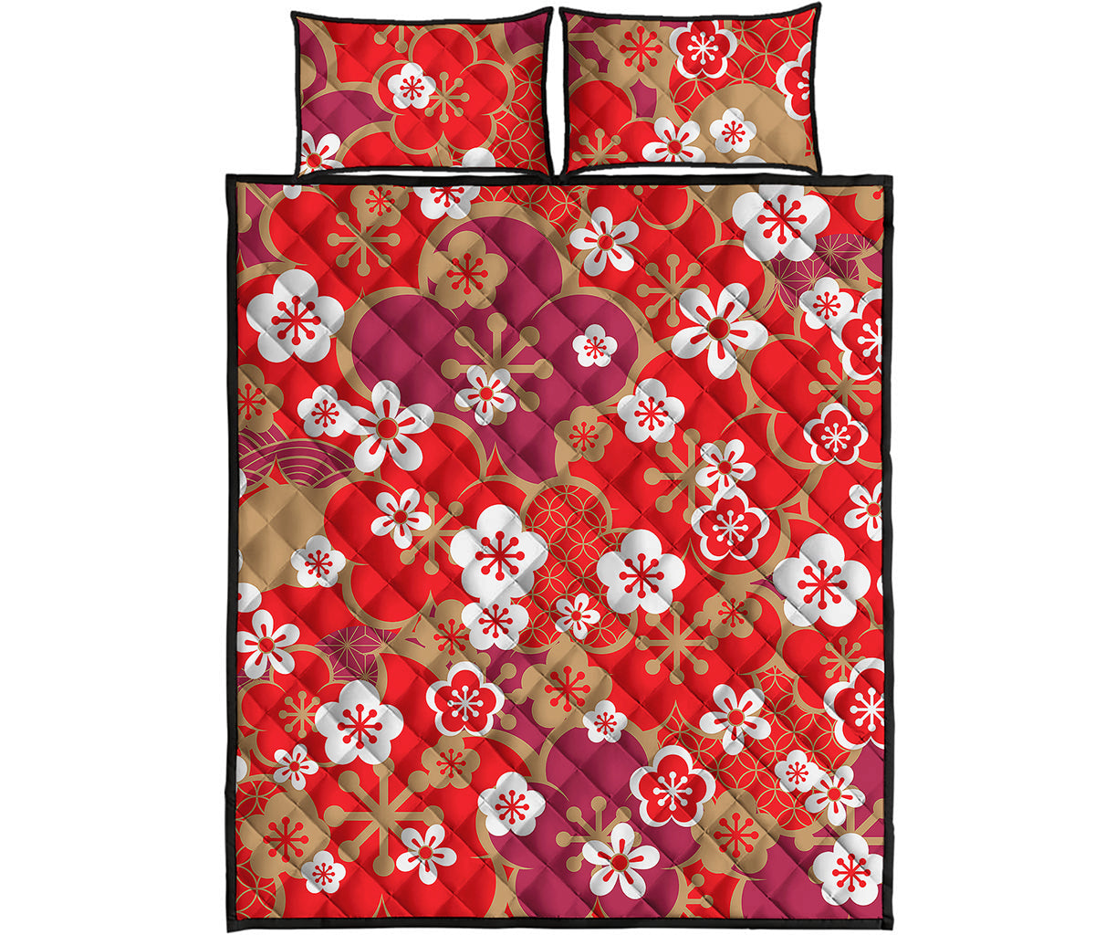 Flower Kimono Pattern Print Quilt Bed Set