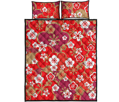 Flower Kimono Pattern Print Quilt Bed Set
