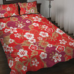 Flower Kimono Pattern Print Quilt Bed Set