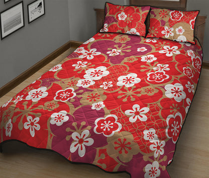 Flower Kimono Pattern Print Quilt Bed Set