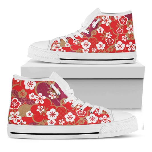 Flower Kimono Pattern Print White High Top Shoes