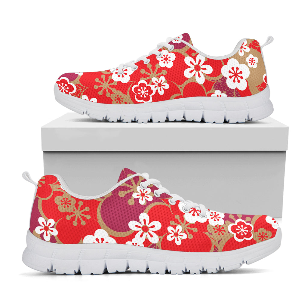 Flower Kimono Pattern Print White Sneakers