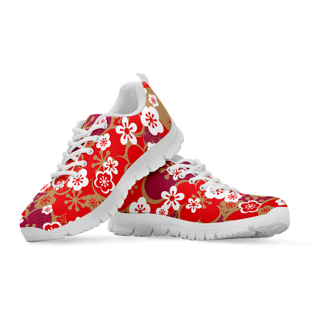 Flower Kimono Pattern Print White Sneakers