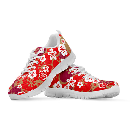 Flower Kimono Pattern Print White Sneakers