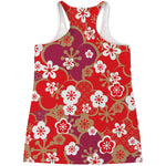 Flower Kimono Pattern Print Women's Racerback Tank Top