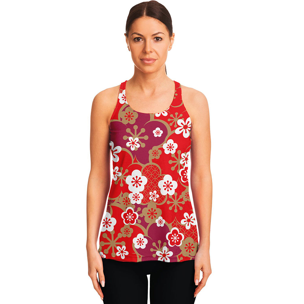 Flower Kimono Pattern Print Women's Racerback Tank Top