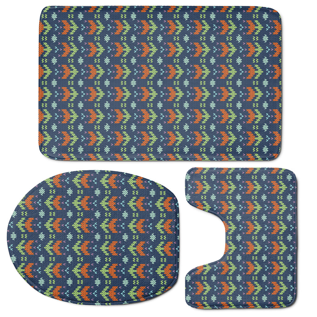 Flower Knitted Pattern Print 3 Piece Bath Mat Set