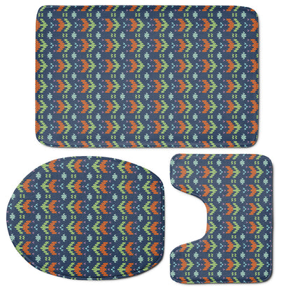 Flower Knitted Pattern Print 3 Piece Bath Mat Set