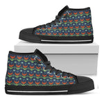 Flower Knitted Pattern Print Black High Top Shoes