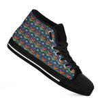Flower Knitted Pattern Print Black High Top Shoes