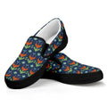 Flower Knitted Pattern Print Black Slip On Sneakers