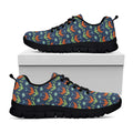 Flower Knitted Pattern Print Black Running Shoes
