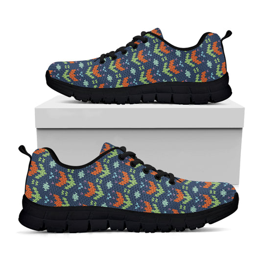 Flower Knitted Pattern Print Black Sneakers