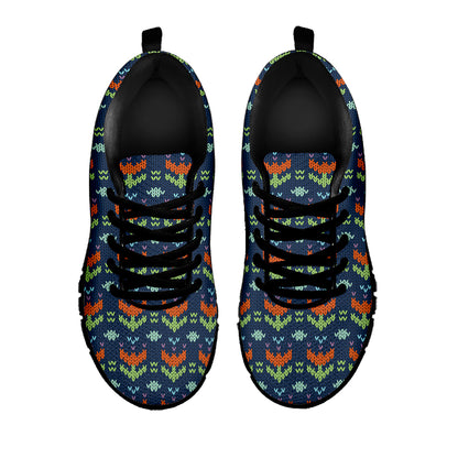 Flower Knitted Pattern Print Black Sneakers