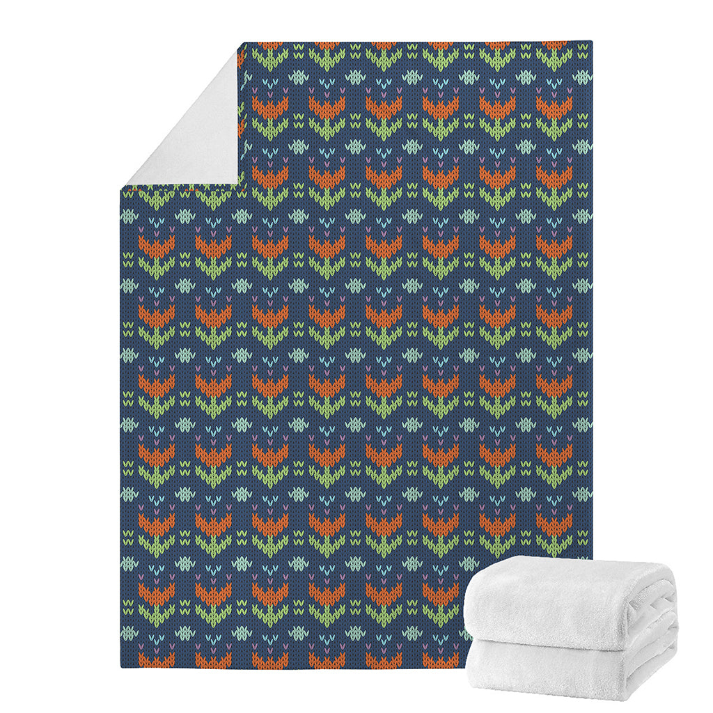 Flower Knitted Pattern Print Blanket