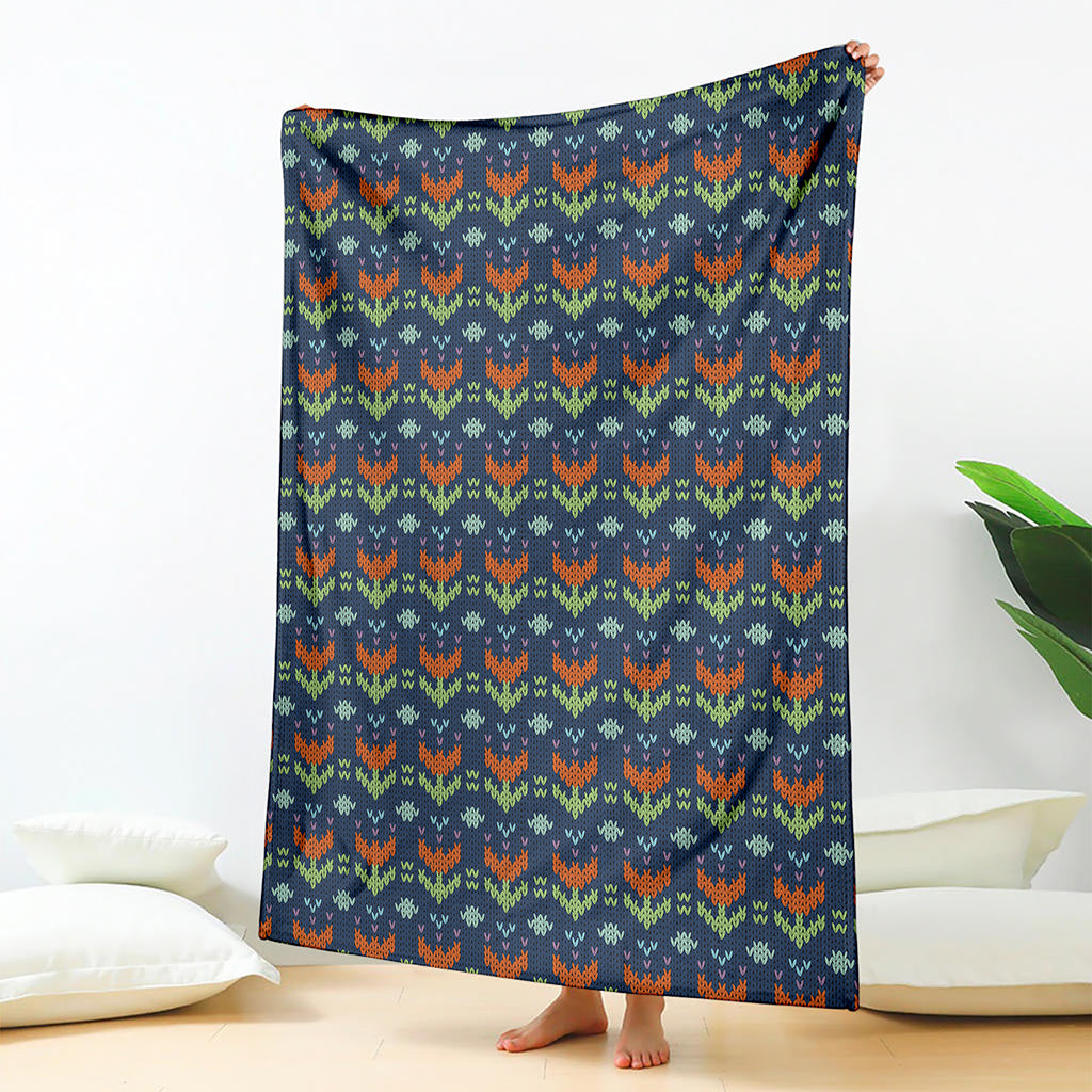 Flower Knitted Pattern Print Blanket