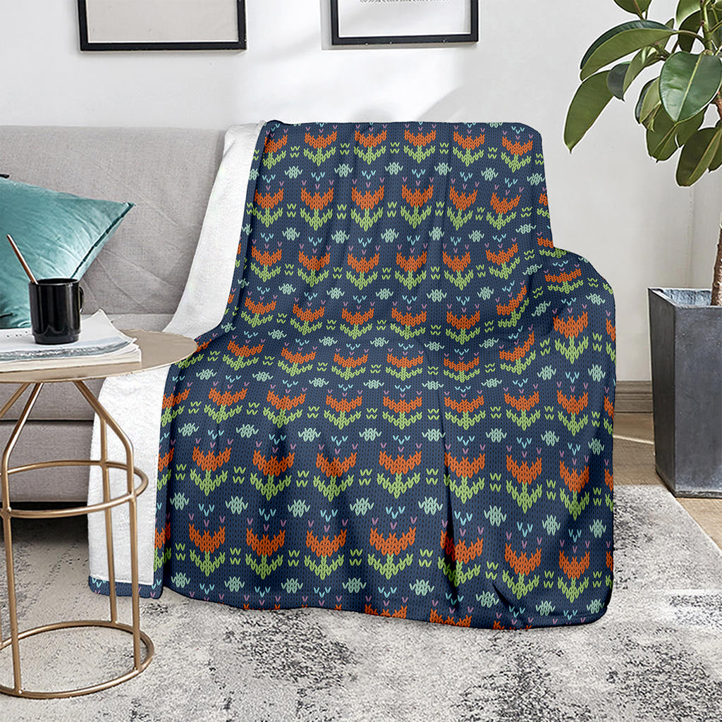 Flower Knitted Pattern Print Blanket