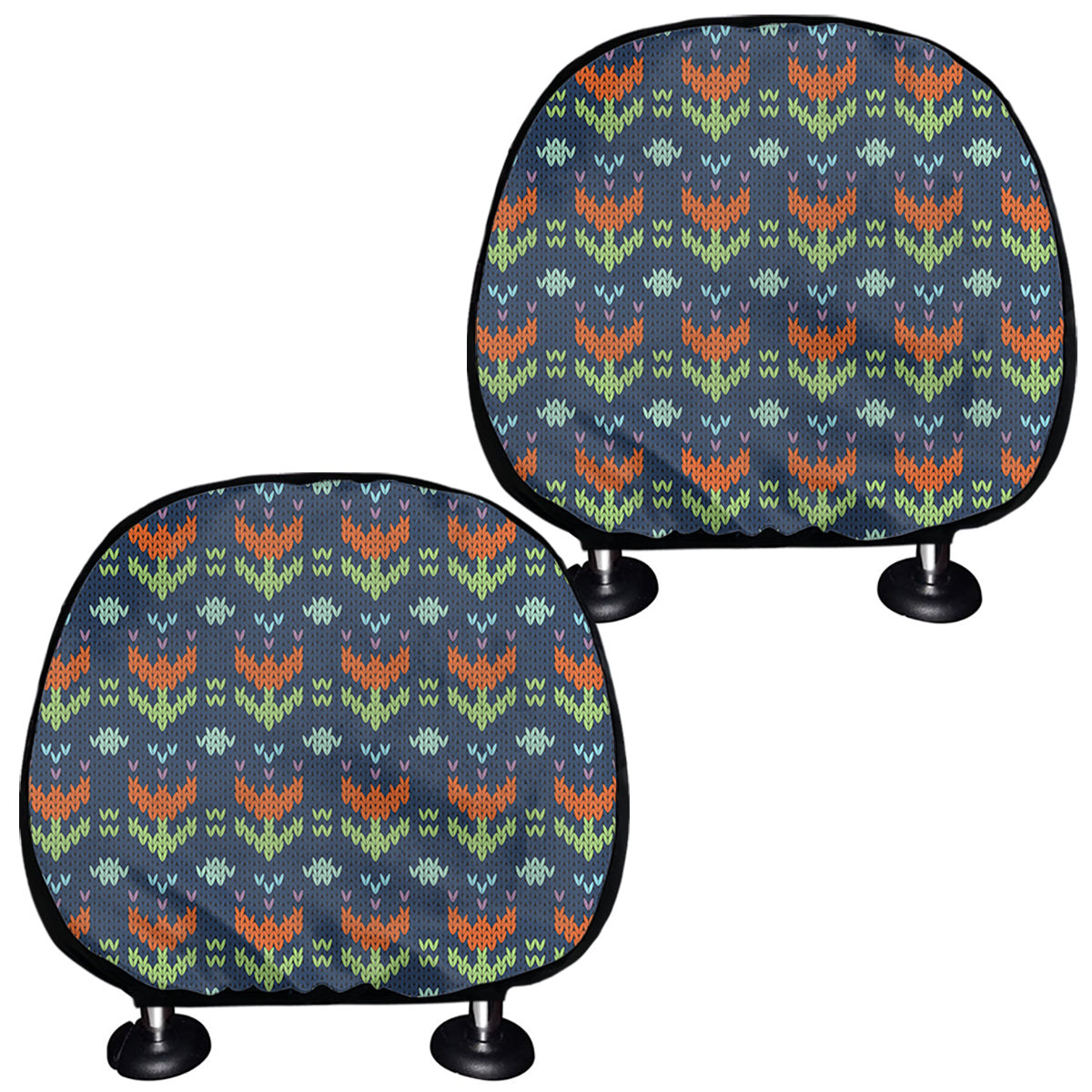 Flower Knitted Pattern Print Car Headrest Covers
