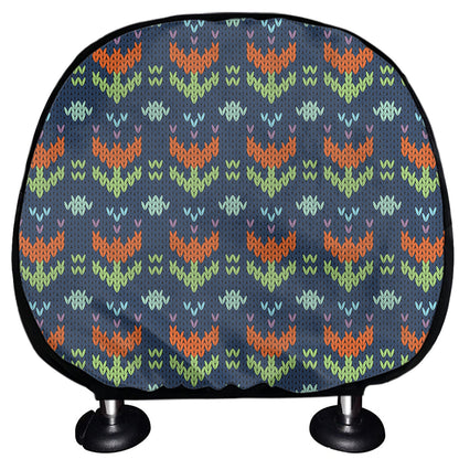 Flower Knitted Pattern Print Car Headrest Covers